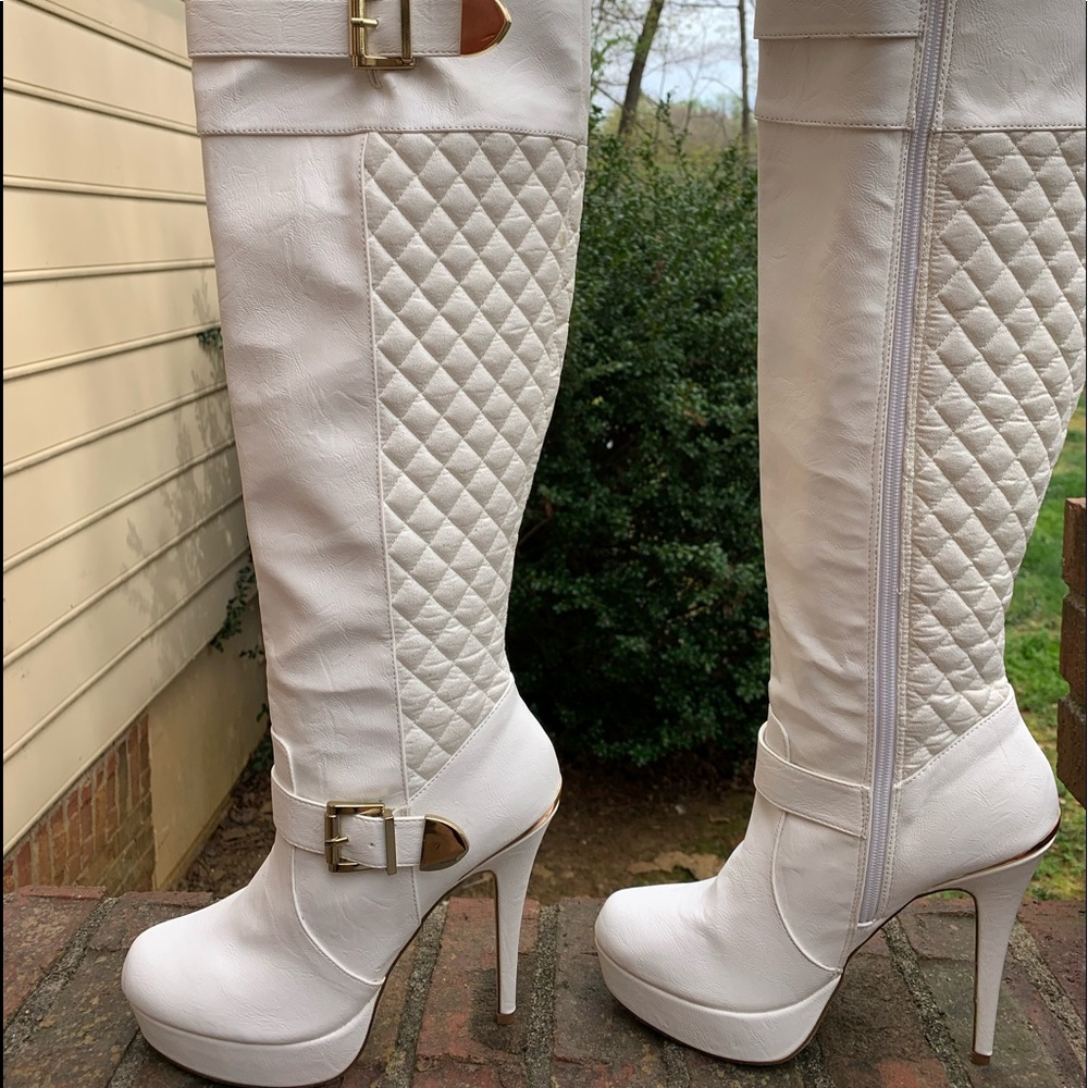 White knee high boots